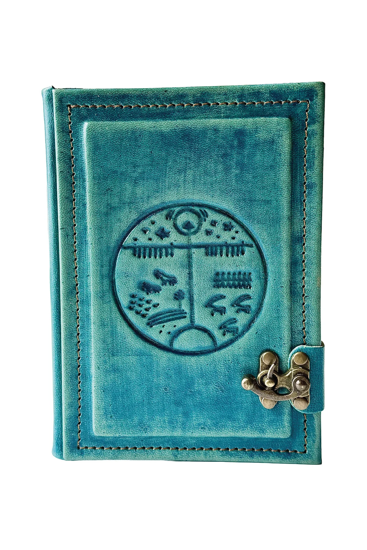Hakiki Deri El Yapımı Defter – ŞAMAN DAVULU (Kilit Detaylı)