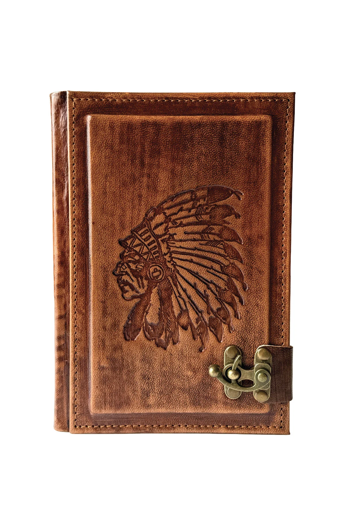 Hakiki Deri El Yapımı Defter - Kızılderili Figürlü (Kilit Detaylı)